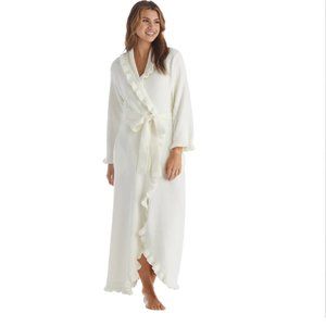 Softies Off White Long 51" Chenille Ruffle Robe Medium NEW $119